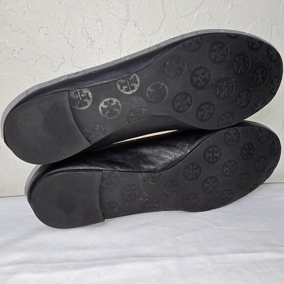 Tory Burch Reva Black Leather Silver Medallion Ballet Flats Women's Size 9.5 M - Picture 8 of 11